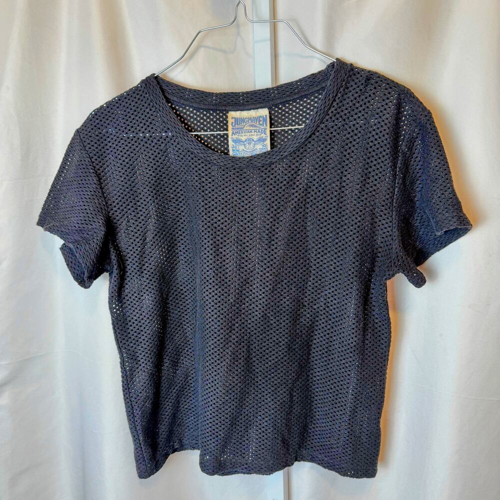 Jungmaven Navy Open-Knit Short Sleeve Tee